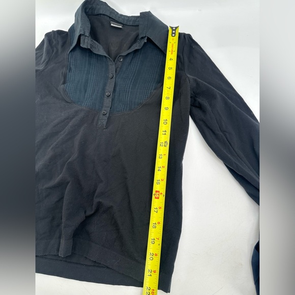 Wolford Black Tuxedo Bib Front Blouse Pleated Button Long Sleeve Top - Picture 7 of 9